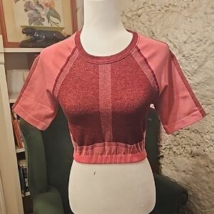 Fabletics Red Crop Top with Crew Neck and Raglan Short Sleeves
